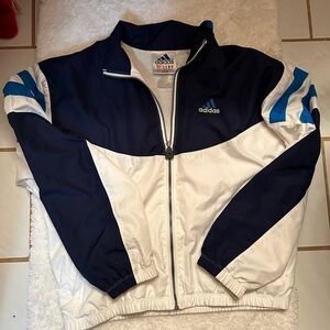 Vintage Adidas Navy & White Track Jacket with Blue Accents